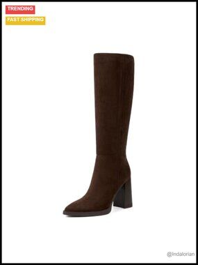 Pointed Toe Knee High Boots Chunky Heel Platform Faux Suede